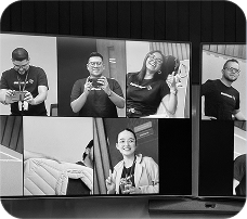 Videollamada del equipo con seis personas conectadas desde distintos países.